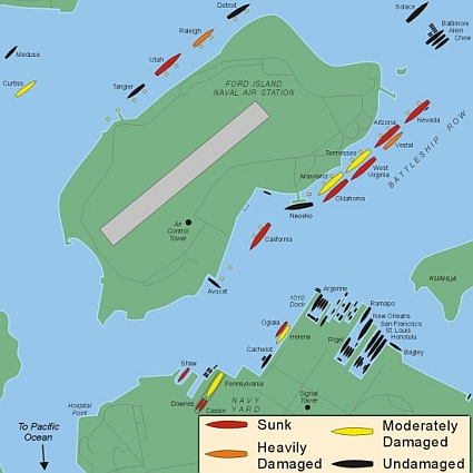 Map of Ships in Pearl Harbor.