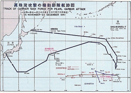 Route followed by the Japanese fleet to Pearl Harbor and back.