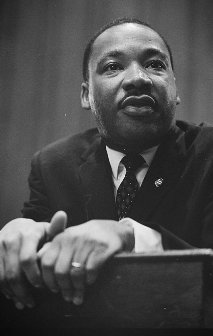 Dr. Martin Luther King Jr. speaking in a press conference
