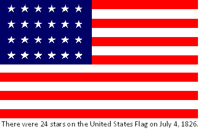 There were 24 stars on U.S. Flag on July 4th, 1826, the day Thomas Jefferson and John Adams died