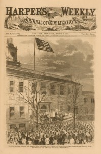 Harper's Weekly cover for March 9th of 1861 highlighted Lincoln raising the 34 star flag at Independence Hall
