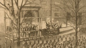 Lincoln raising the 34 star flag in Philadelphia on Washington's Birthday in 1861