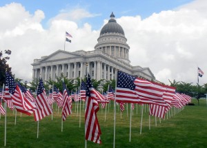 364 U.S. flags on the west lawn of Utah's State Capitol, one flag for each of Utah's Vietnam War dead.